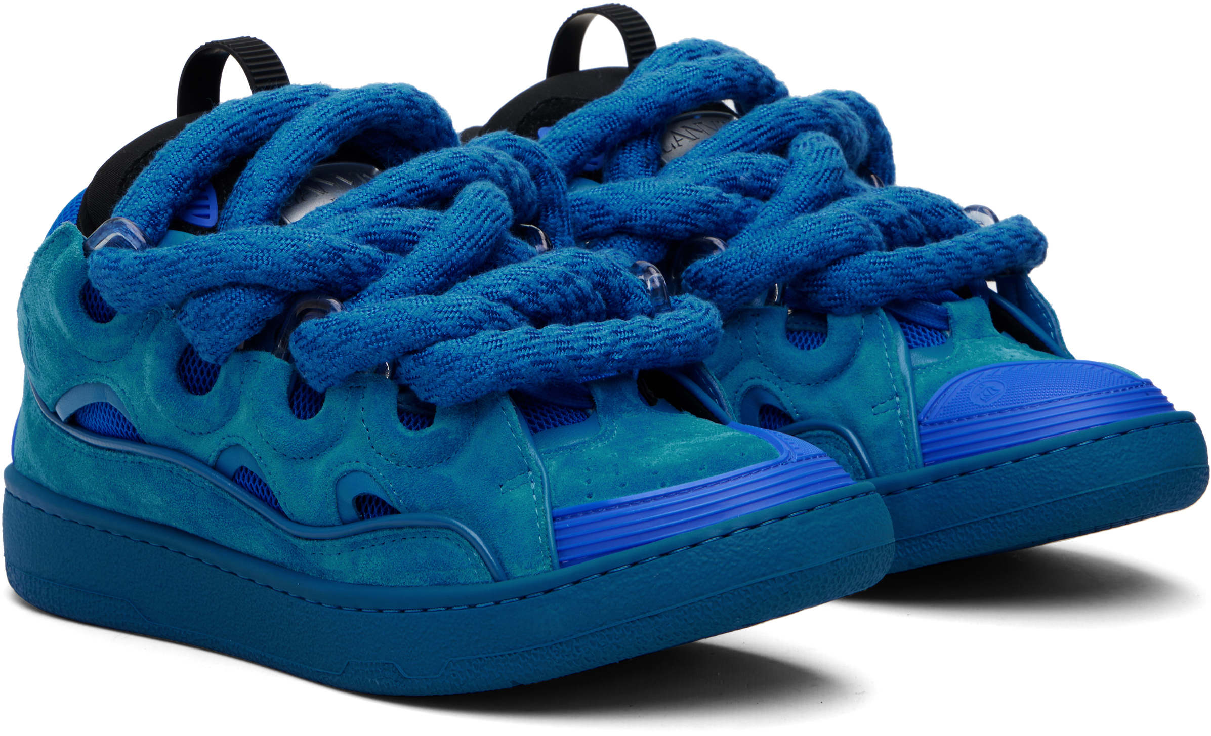 Lanvin - Blue Curb Leather With Snake Laces Sneakers