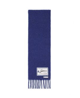 Lanvin Lanvin Blue Fringed Wool Scarf with 22 Faubourg Label