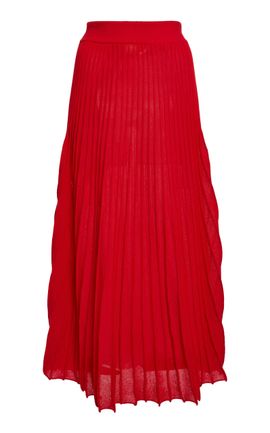 Lanvin Lanvin CottonSilk Pleated Knit Midi Skirt