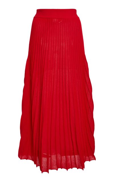 Lanvin Lanvin CottonSilk Pleated Knit Midi Skirt