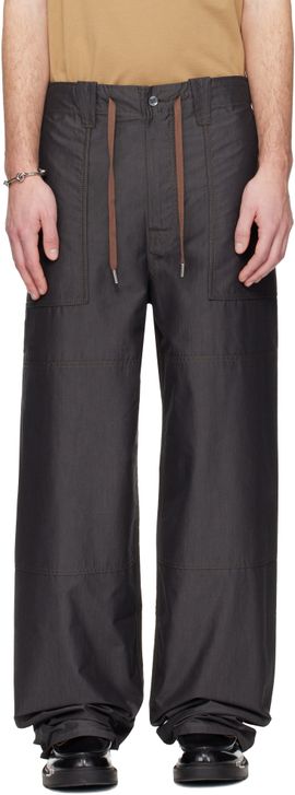 Lanvin Lanvin Gray Wide-Leg Chambray Cargo Pants
