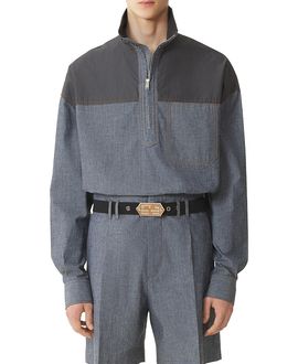 Lanvin Lanvin High Zip-Neck Chambray Top