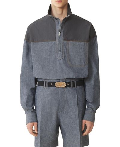 Lanvin Lanvin High Zip-Neck Chambray Top