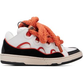 Lanvin Lanvin Off-White & Orange Curb Snake Leather Sneakers