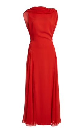 Lanvin Lanvin Silk Draped Back Midi Dress
