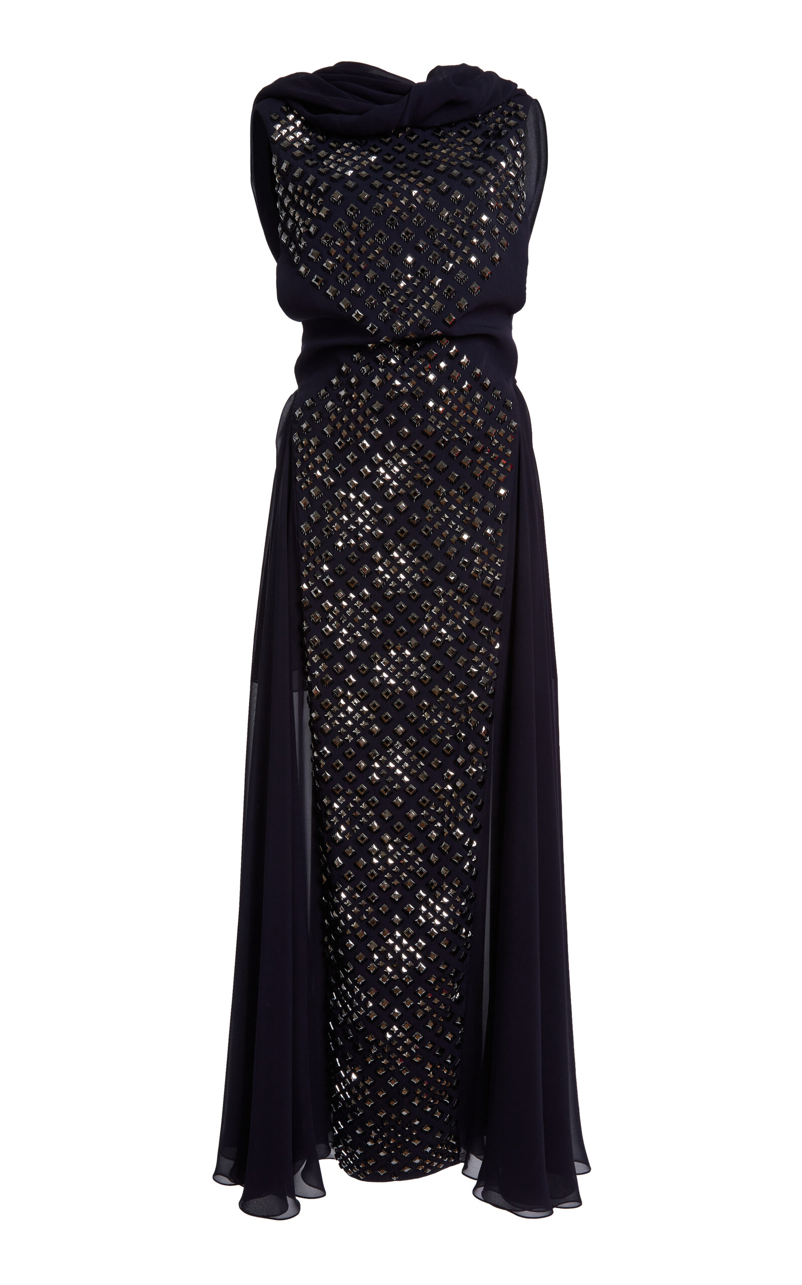 Lanvin Lanvin Silk Embroidered Draped Panel Dress