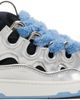 Lanvin Lanvin Silver & Blue Curb Metallic Leather With Mesh Laces Sneakers - 1