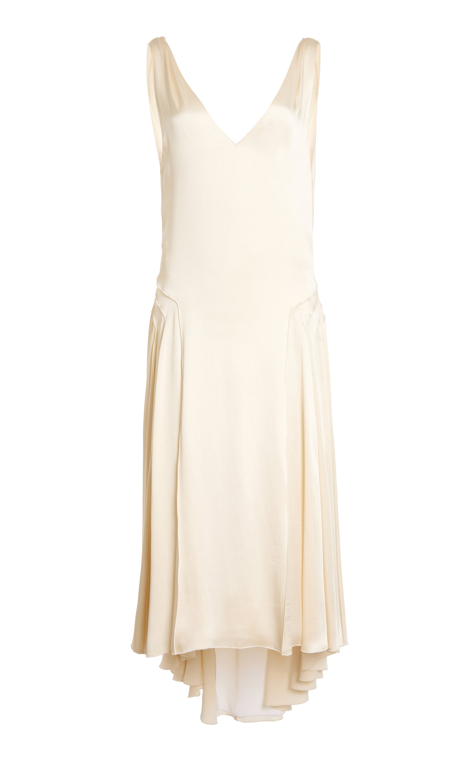 Lanvin Lanvin VNeck Panel SilkBlend Midi Dress