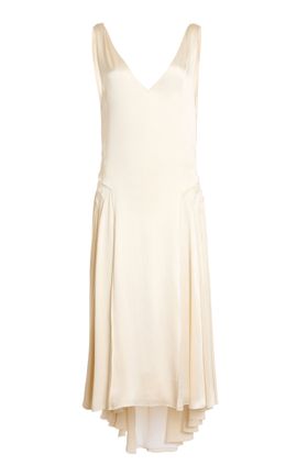 Lanvin Lanvin VNeck Panel SilkBlend Midi Dress