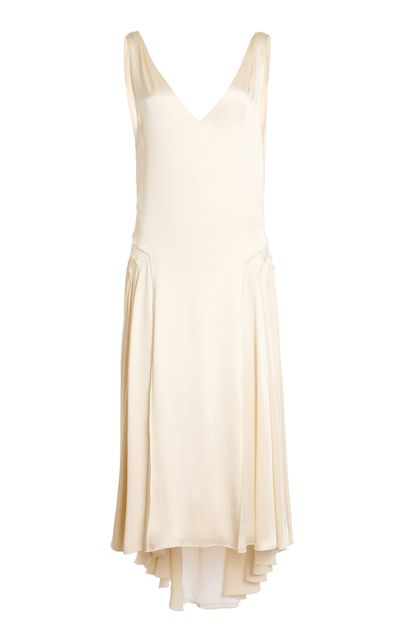 Lanvin Lanvin VNeck Panel SilkBlend Midi Dress
