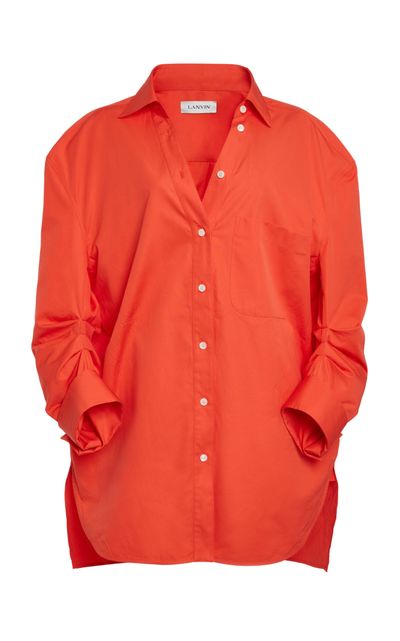 Lanvin Lanvin VNeck Ruched Cotton Shirt