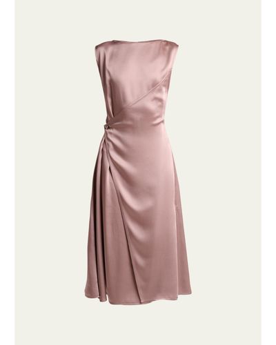 Lanvin Sleeveless Satin Butttoned Wrap Midi Dress