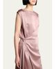 Lanvin Sleeveless Satin Butttoned Wrap Midi Dress - 5