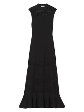 Lanvin Women's Open Lace Panel Flounce-Hem Midi-Dress