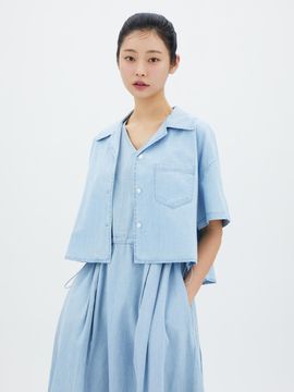 LAP Open Collar Denim Crop Shirt (AR2DB565)