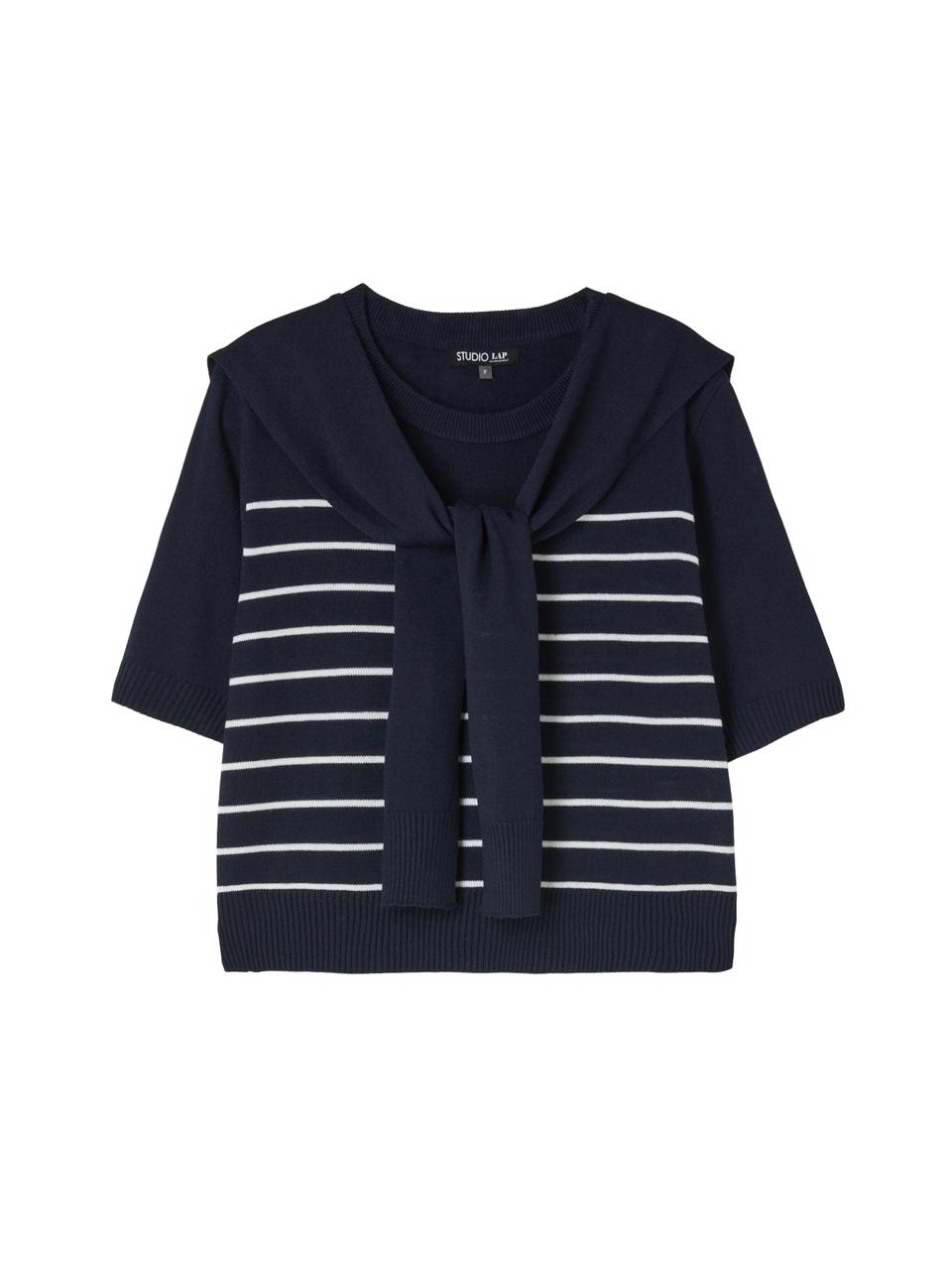 LAP Shawl Set Marine Striped Knit Sweater (AR2KH460)