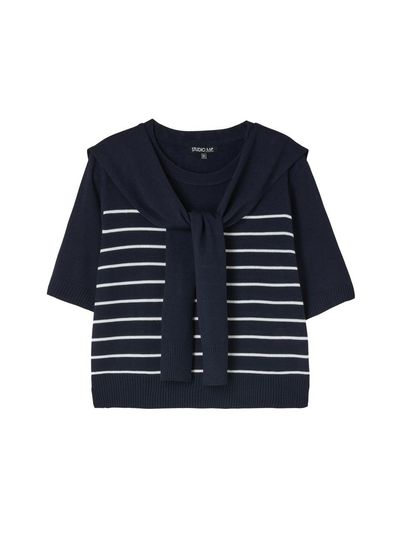 LAP Shawl Set Marine Striped Knit Sweater (AR2KH460)