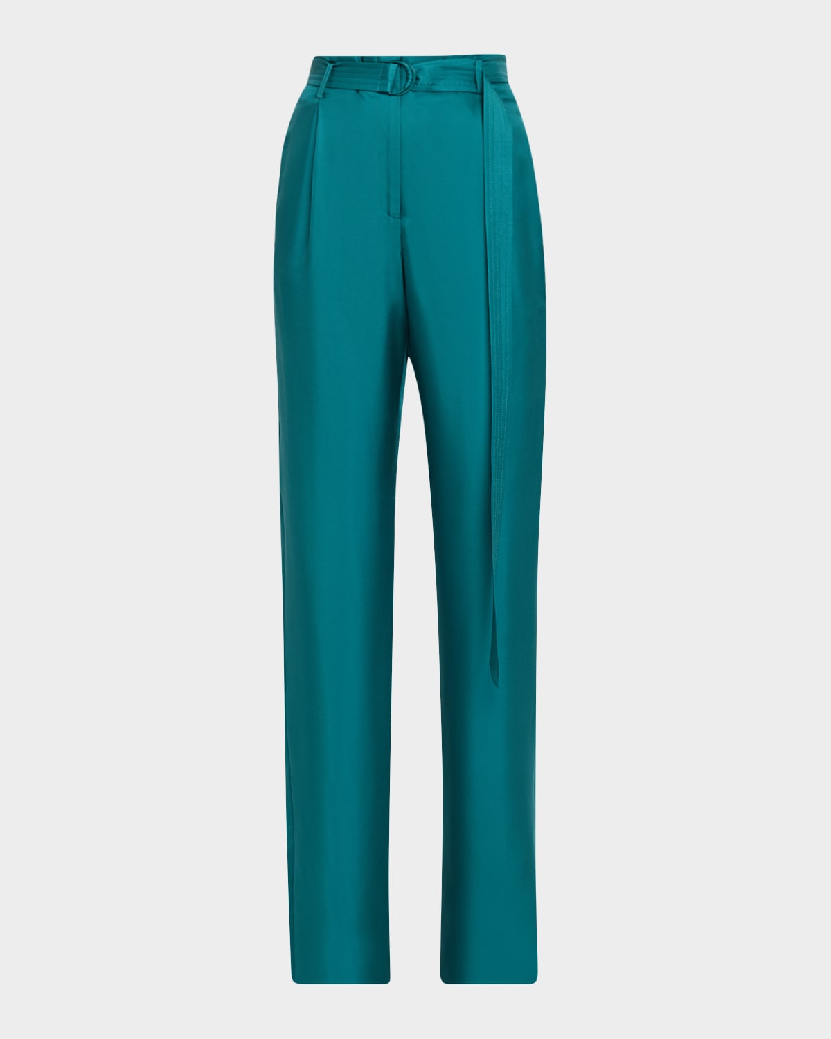 LAPOINTE Belted Silk Pleated Straight-Leg Trousers
