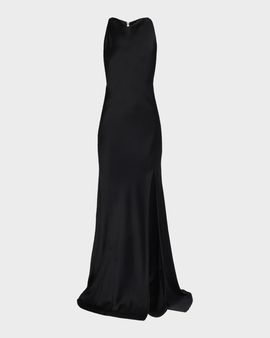 LAPOINTE Cowl Halter Satin Trumpet Gown