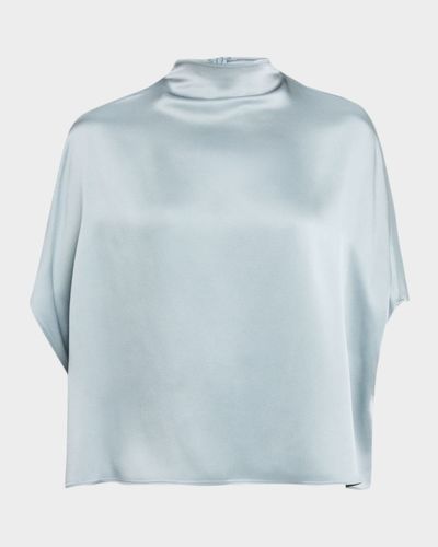 LAPOINTE Double-Face Satin Mock-Neck Blouse