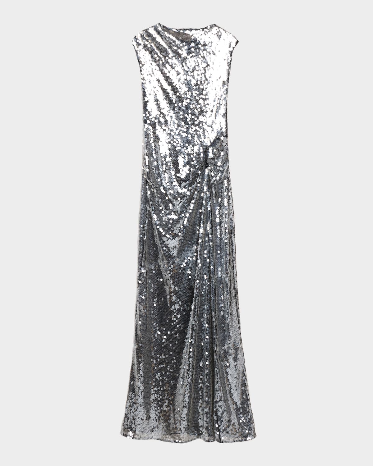LAPOINTE Draped Sequined Mesh Sleeveless Gown