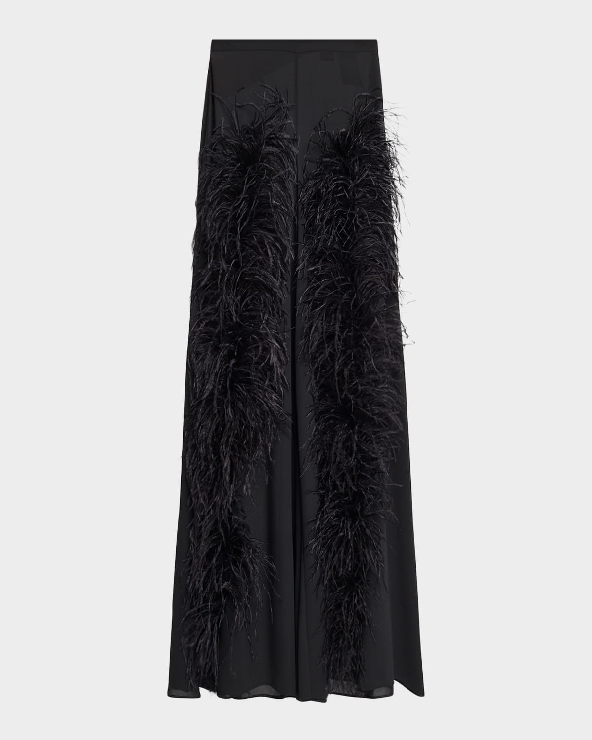LAPOINTE Feather-Trim Georgette Wide-Leg Pants