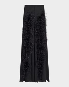 LAPOINTE Feather-Trim Georgette Wide-Leg Pants