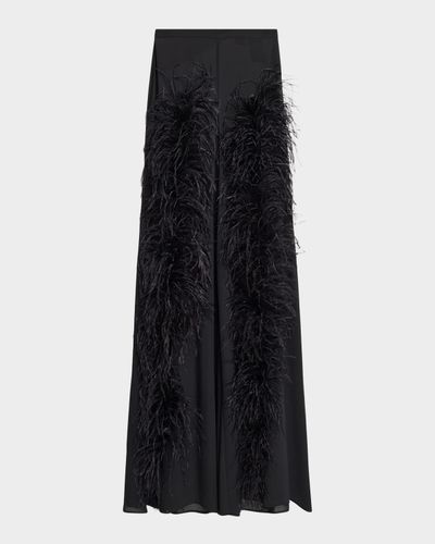 LAPOINTE Feather-Trim Georgette Wide-Leg Pants