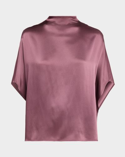 LAPOINTE Funnel-Neck Satin Cape Tee