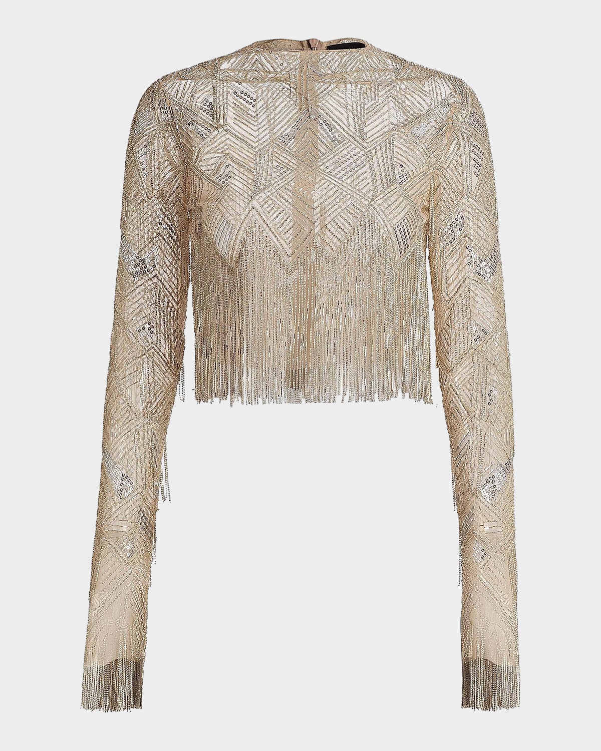 LAPOINTE Geometric Crystal Fringe Crop Top