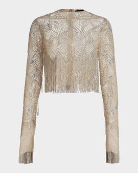 LAPOINTE Geometric Crystal Fringe Crop Top