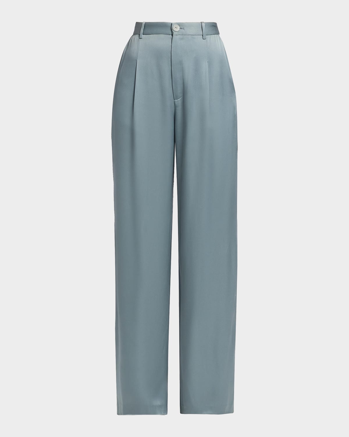 LAPOINTE High-Rise Pleated Satin Wide-Leg Pants