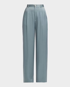 LAPOINTE High-Rise Pleated Satin Wide-Leg Pants