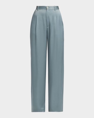 LAPOINTE High-Rise Pleated Satin Wide-Leg Pants