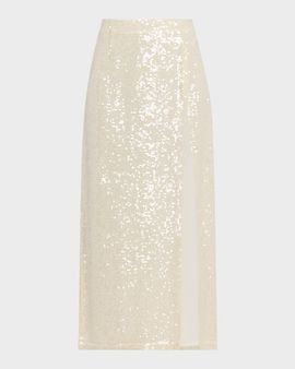 LAPOINTE High-Waist Sequined Slit Midi Dress