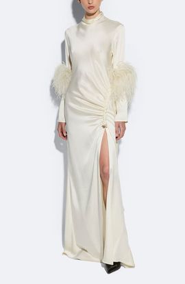 LAPOINTE LAPOINTE Doubleface Satin Bias Tab Slit Gown Ostrich