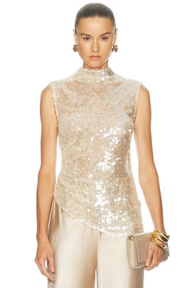 Lapointe Lapointe Mesh Sequin Mockneck Top