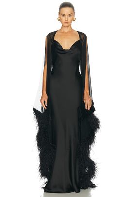 LaPointe LaPointe Mesh Shrug With Feathers