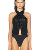 LaPointe LaPointe Mini Stretch Sequin Halter Cutout Bodysuit - 2