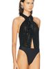 LaPointe LaPointe Mini Stretch Sequin Halter Cutout Bodysuit - 3