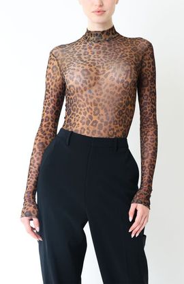 LAPOINTE LAPOINTE Printed Mesh Mock Neck Bodysuit