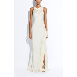 LAPOINTE LAPOINTE Satin Halter Gown With Feathers