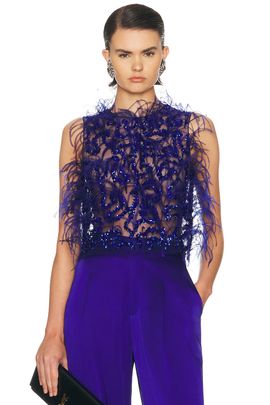 Lapointe Lapointe Sequin & Feather Embroidery Cropped Tank Top