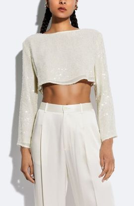 LAPOINTE LAPOINTE Sequin Cropped Boatneck Top