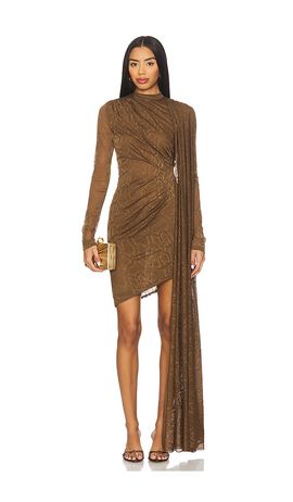 Lapointe Lapointe Snake Lace High Neck Cape Dress