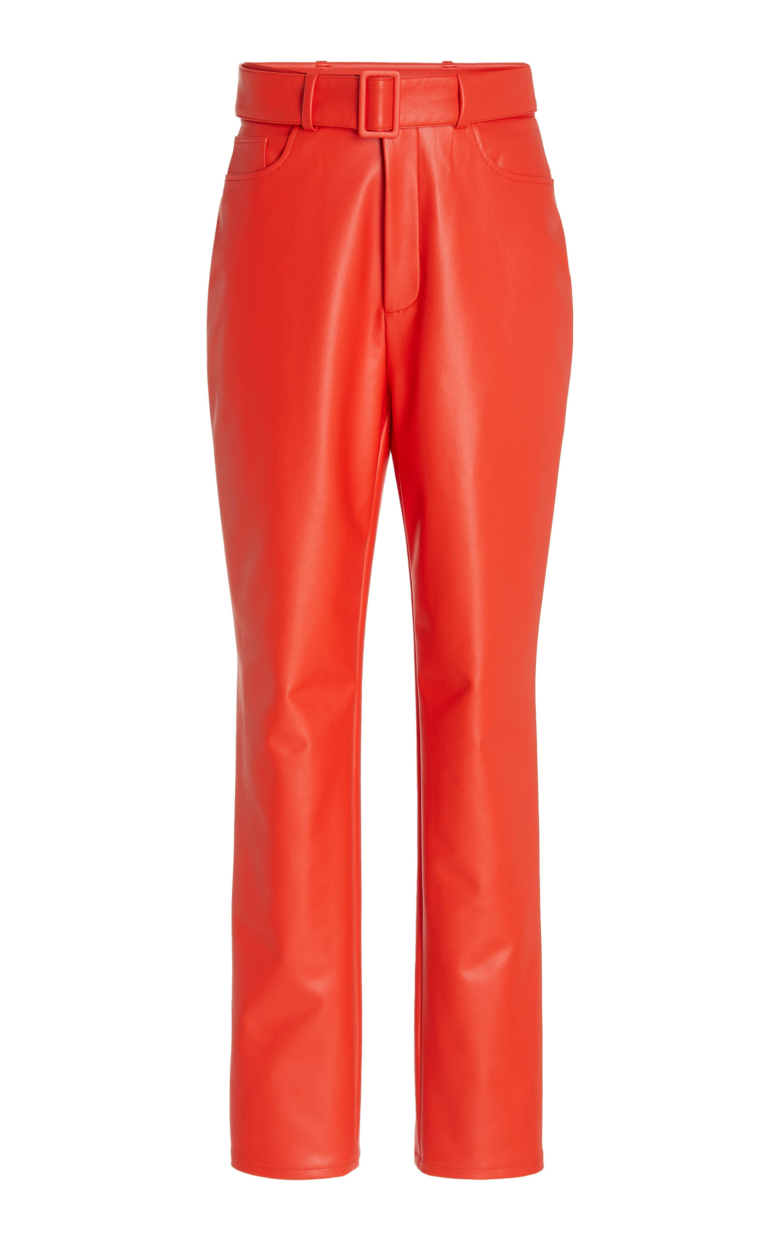 LAPOINTE LAPOINTE Stretch Faux Leather High Waisted Belted Slim Jean Red