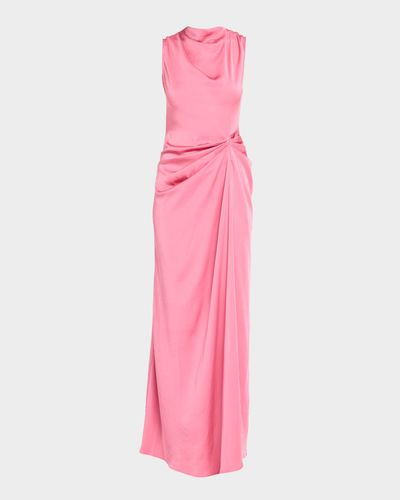 LAPOINTE Lightweight Satin Long Ruched Dress