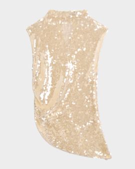 LAPOINTE Mock-Neck Sequined Mesh Asymmetric Top