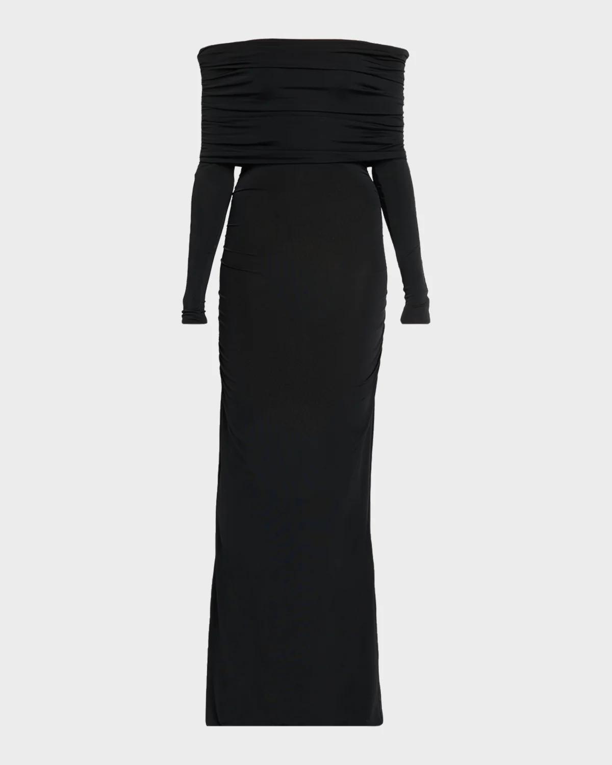 LAPOINTE Off-The-Shoulder Ruched Jersey Long-Sleeve Maxi Dress