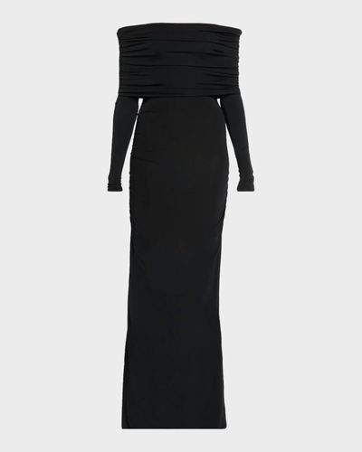 LAPOINTE Off-The-Shoulder Ruched Jersey Long-Sleeve Maxi Dress